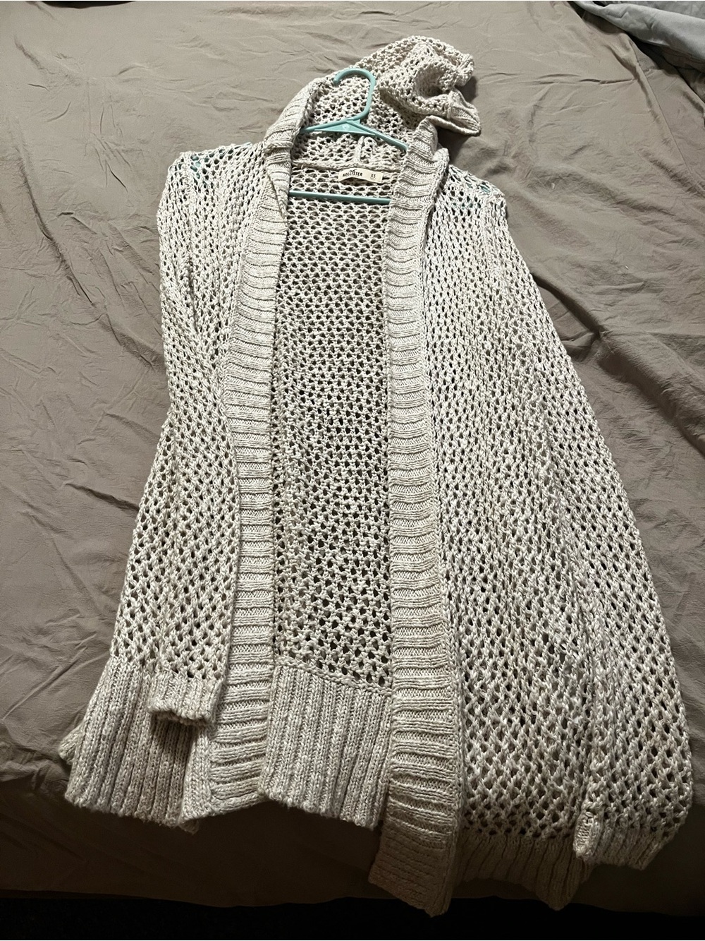 Hollister Cream Open-Weave Hooded Cardigan